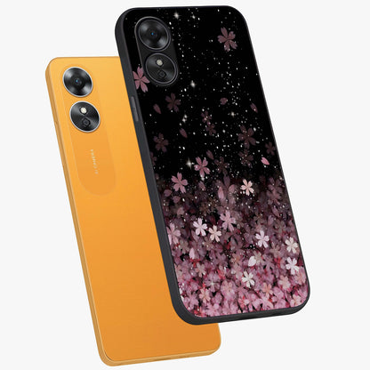 Small Starry Flowers Glass Case displayed in angled mockup highlighting tiny flower pattern with celestial aesthetic style.