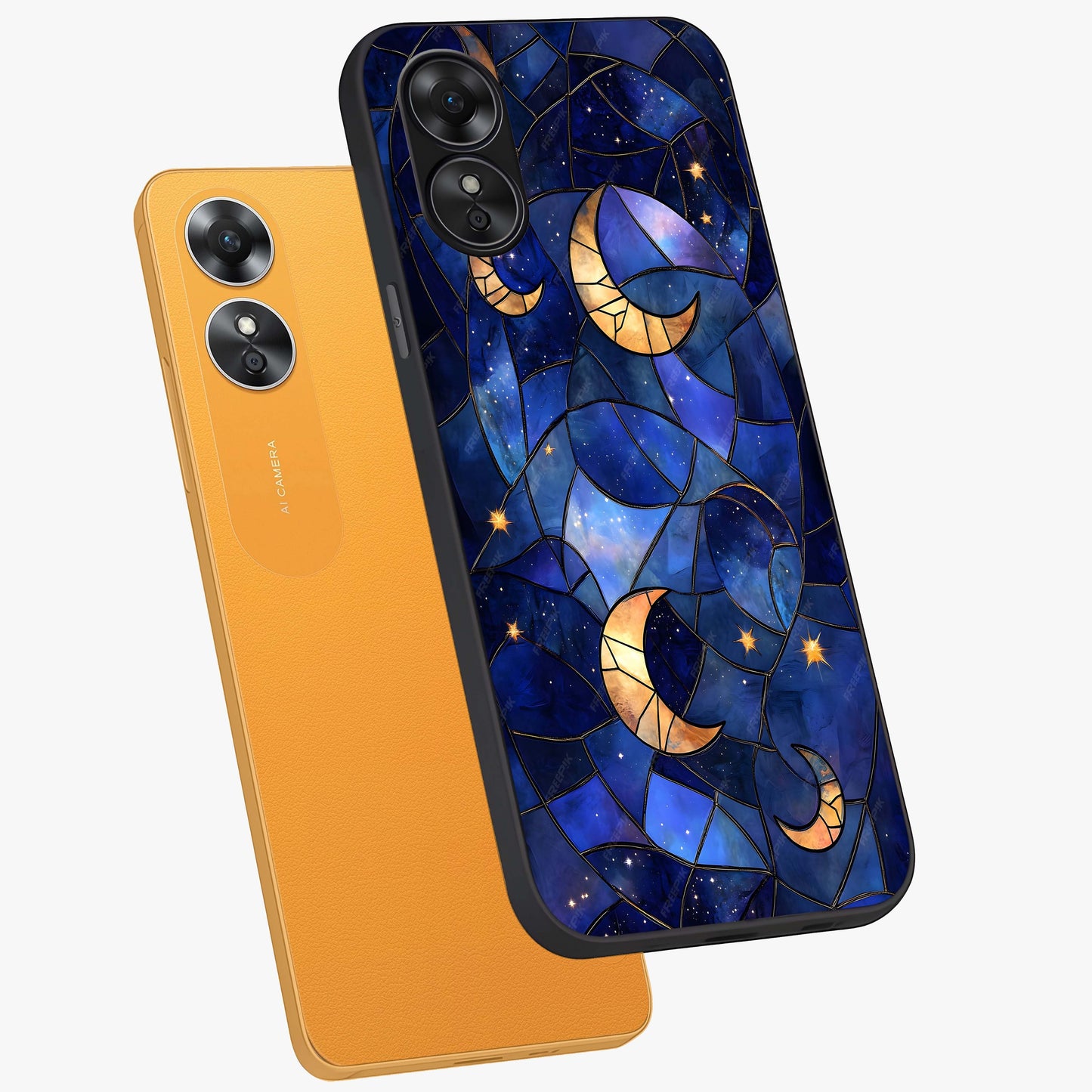 Starlit Sky Tapestry Glass Case displayed in angled mockup highlighting celestial night pattern with artistic aesthetic style.