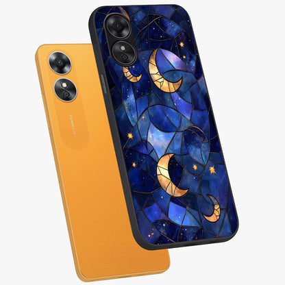 Starlit Sky Tapestry Glass Case displayed in angled mockup highlighting celestial night pattern with artistic aesthetic style.