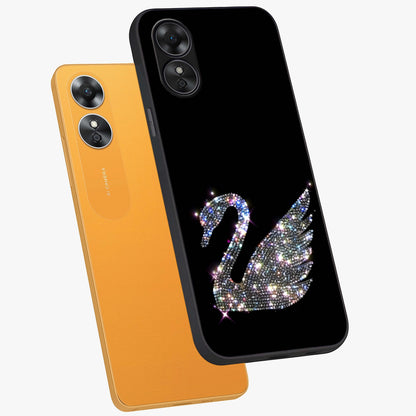 Starlit Swan Grace Glass Case displayed in angled mockup highlighting elegant swan illustration with dreamy celestial aesthetic.