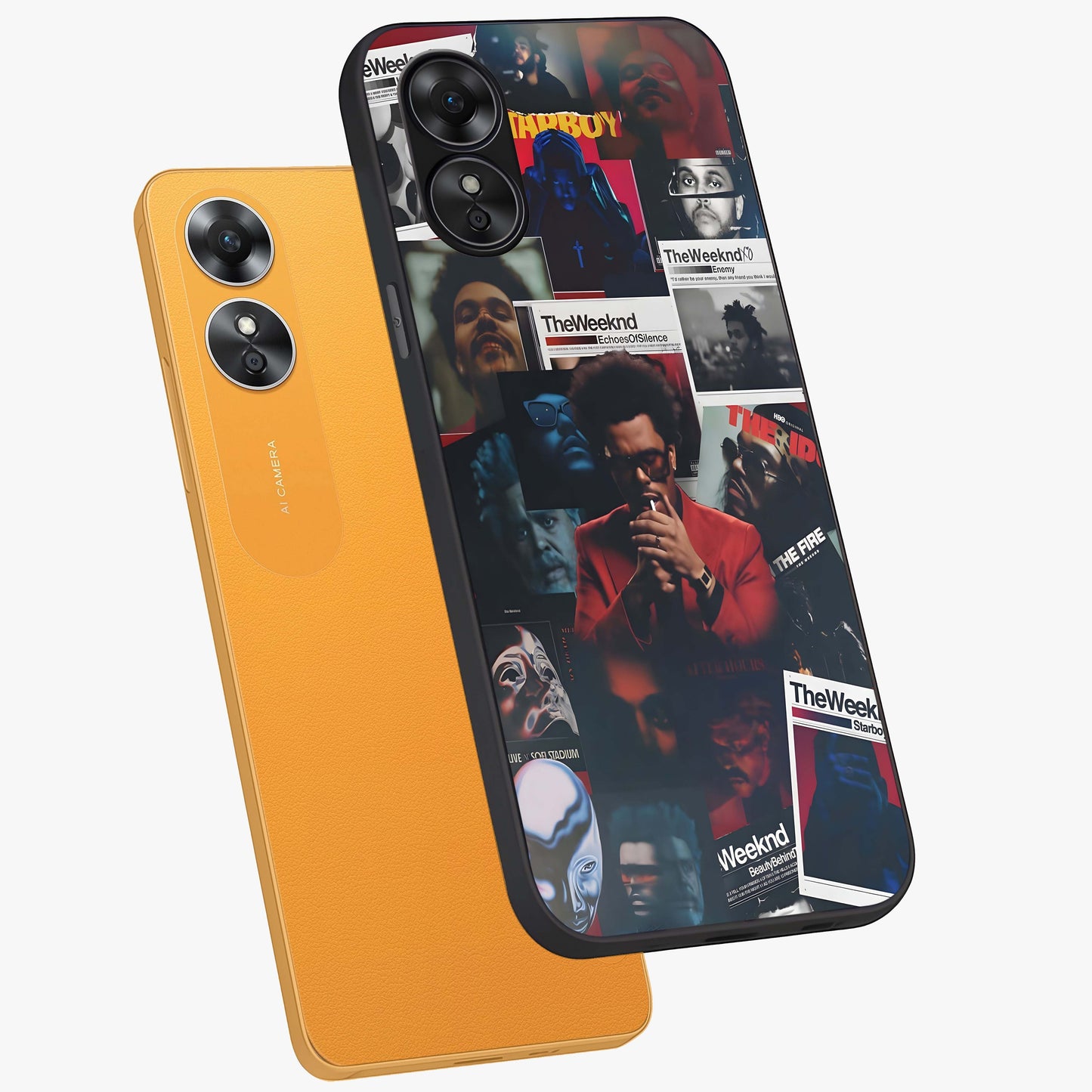 The Weeknd Glass Case displayed in angled mockup highlighting stylish pop culture inspired design with modern aesthetic.