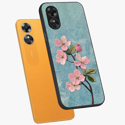 Threaded Blossom Breeze Glass Case displayed in angled mockup highlighting elegant floral design with soft aesthetic style.