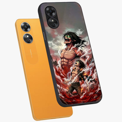 Titan Awakening Fury Glass Case displayed in angled mockup highlighting dramatic giant warrior design with bold anime aesthetic.
