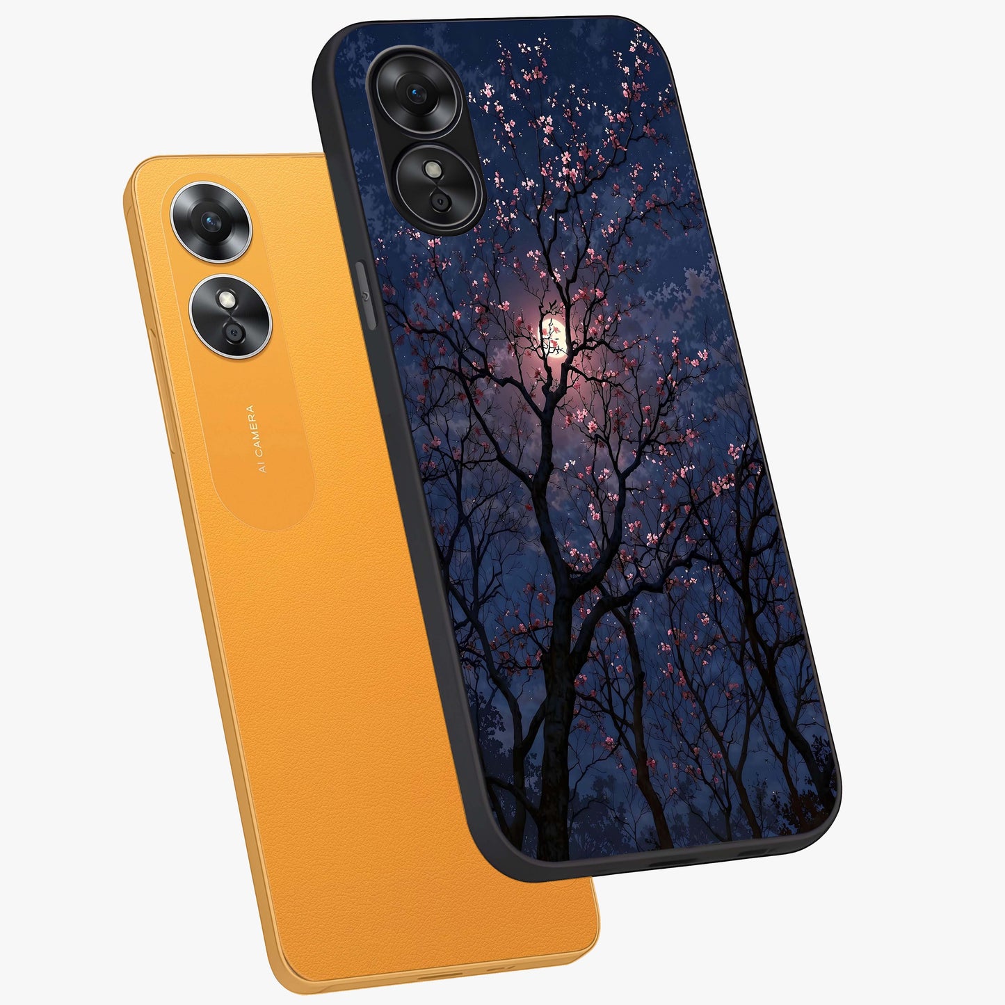 Twilight Sakura Serenade Glass Case displayed in angled mockup highlighting delicate sakura flower design with dreamy aesthetic.