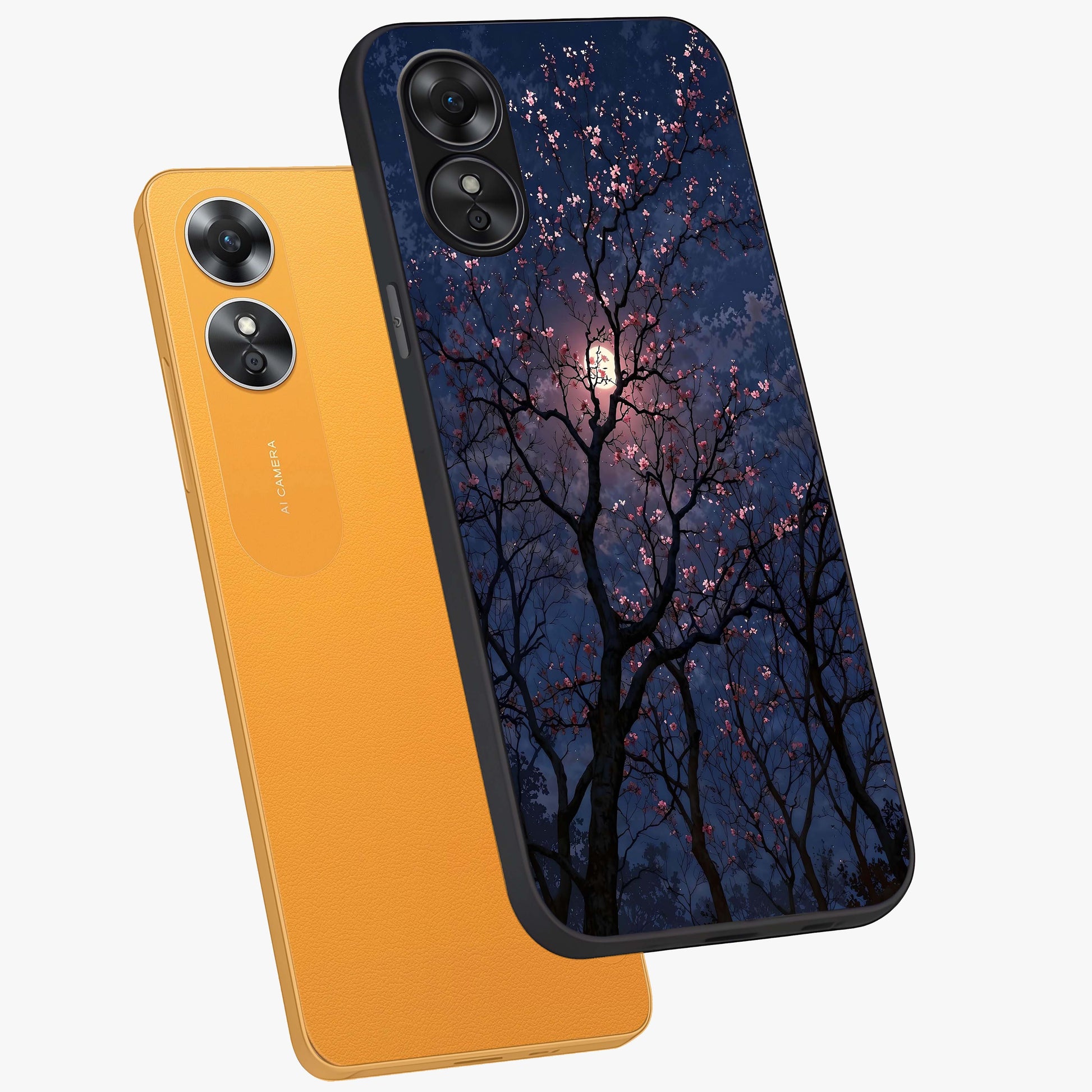 Twilight Sakura Serenade Glass Case displayed in angled mockup highlighting delicate sakura flower design with dreamy aesthetic.