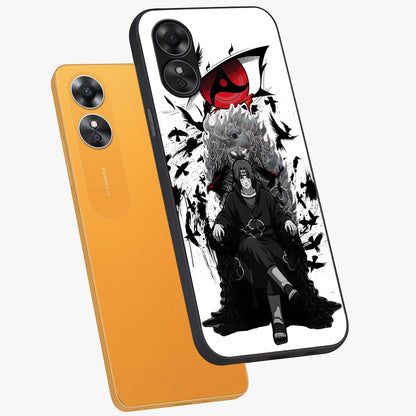 Uchiha Shadow Throne Glass Case displayed in angled mockup highlighting glowing aquatic design with celestial aesthetic.