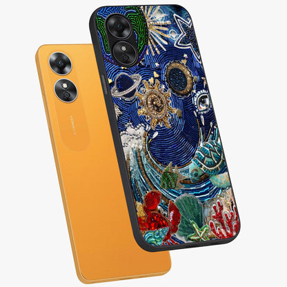 Universe Underwater Spark Glass Case displayed in angled mockup highlighting glowing aquatic design with celestial aesthetic.
