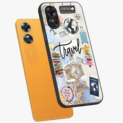 Wanderlust Journal Glass Case displayed in angled mockup highlighting adventure themed design with aesthetic travel vibe.