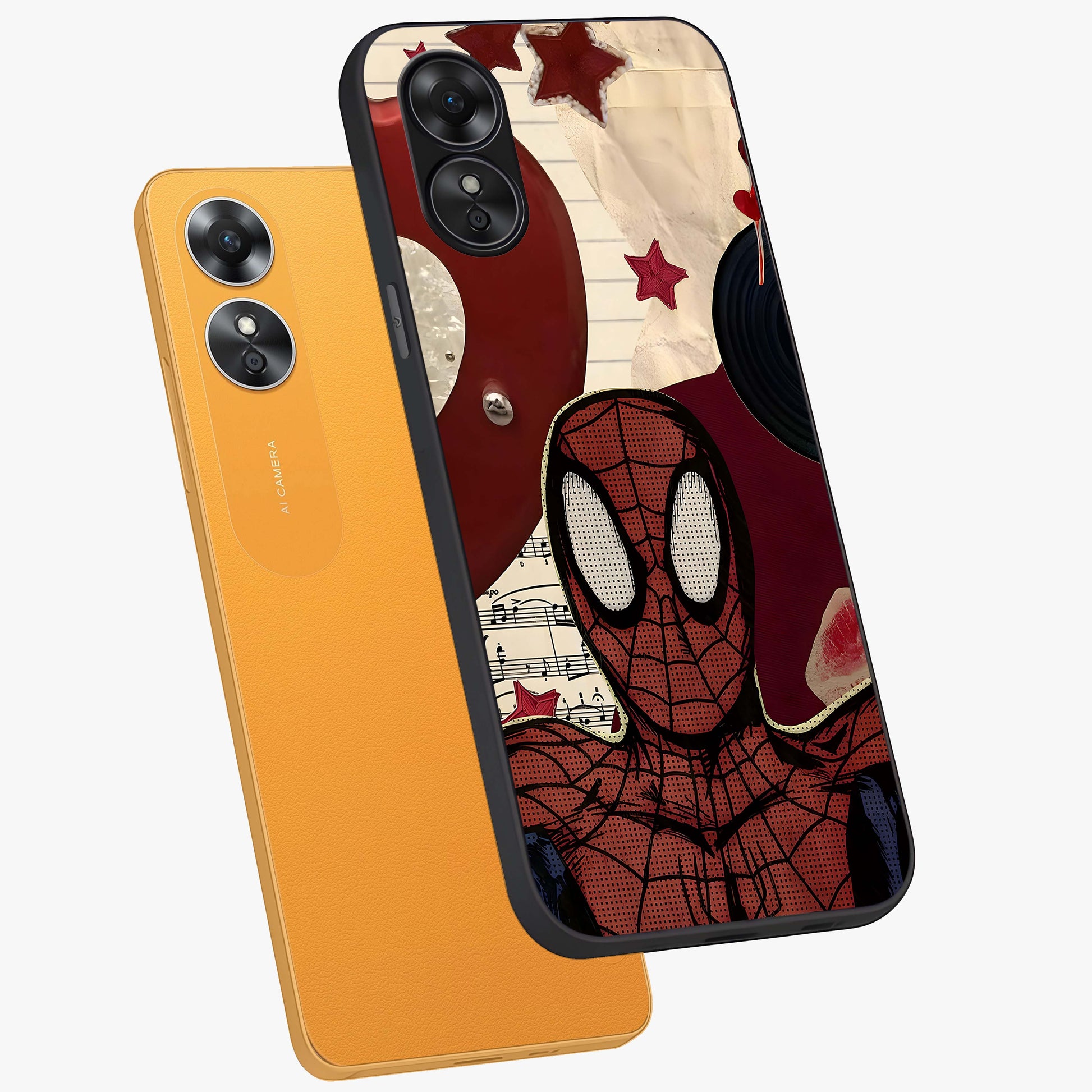 Web Warrior Vibes Glass Case displayed in angled mockup highlighting dynamic web design with comic style aesthetic.