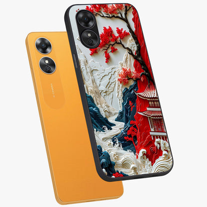 Whispers Of Sakura Waves Glass Case displayed in angled mockup highlighting flowing sakura design with soft floral aesthetic.
