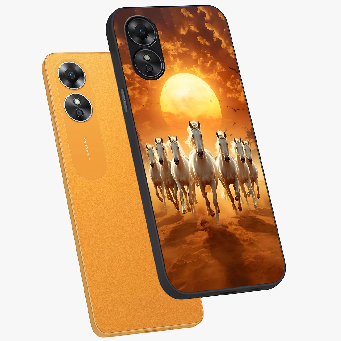 Wild Sunset Majesty Glass Case displayed in angled mockup highlighting vibrant sunset sky design with scenic aesthetic.