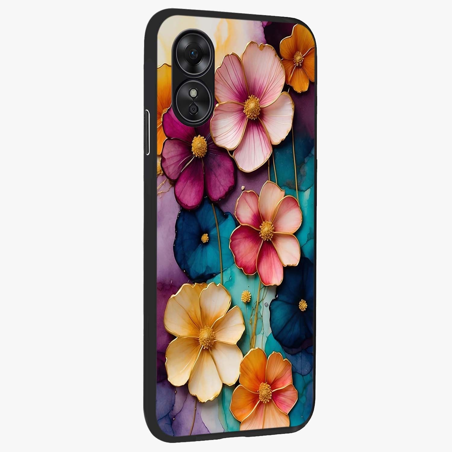 Artlyn Grace Flower Pattern Glass Case upright view showcasing graceful floral artwork with aesthetic botanical style.