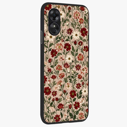 Biege Flower With Leaf Glass Case upright view showcasing delicate beige flower illustration with clean botanical style.