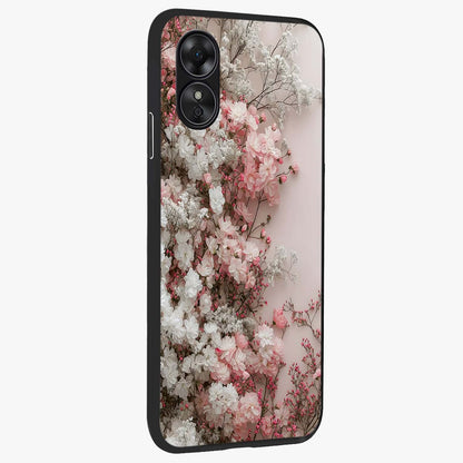 Blush Blossom Cloud Glass Case upright view showcasing calm floral cloud artwork with gentle dreamy theme.