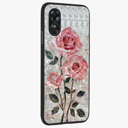 Blush Mosaic Bloom Glass Case upright view showcasing decorative floral mosaic artwork with stylish modern aesthetic.
