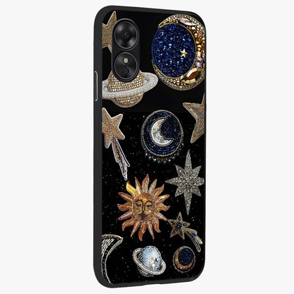 Celestial Gem Constellations Glass Case upright view showcasing cosmic constellation artwork with celestial aesthetic style.