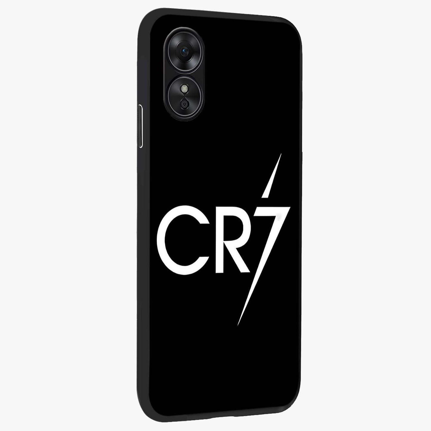 Cr7 Elite Strike Glass Case upright view showcasing energetic football inspired design with modern sports aesthetic.