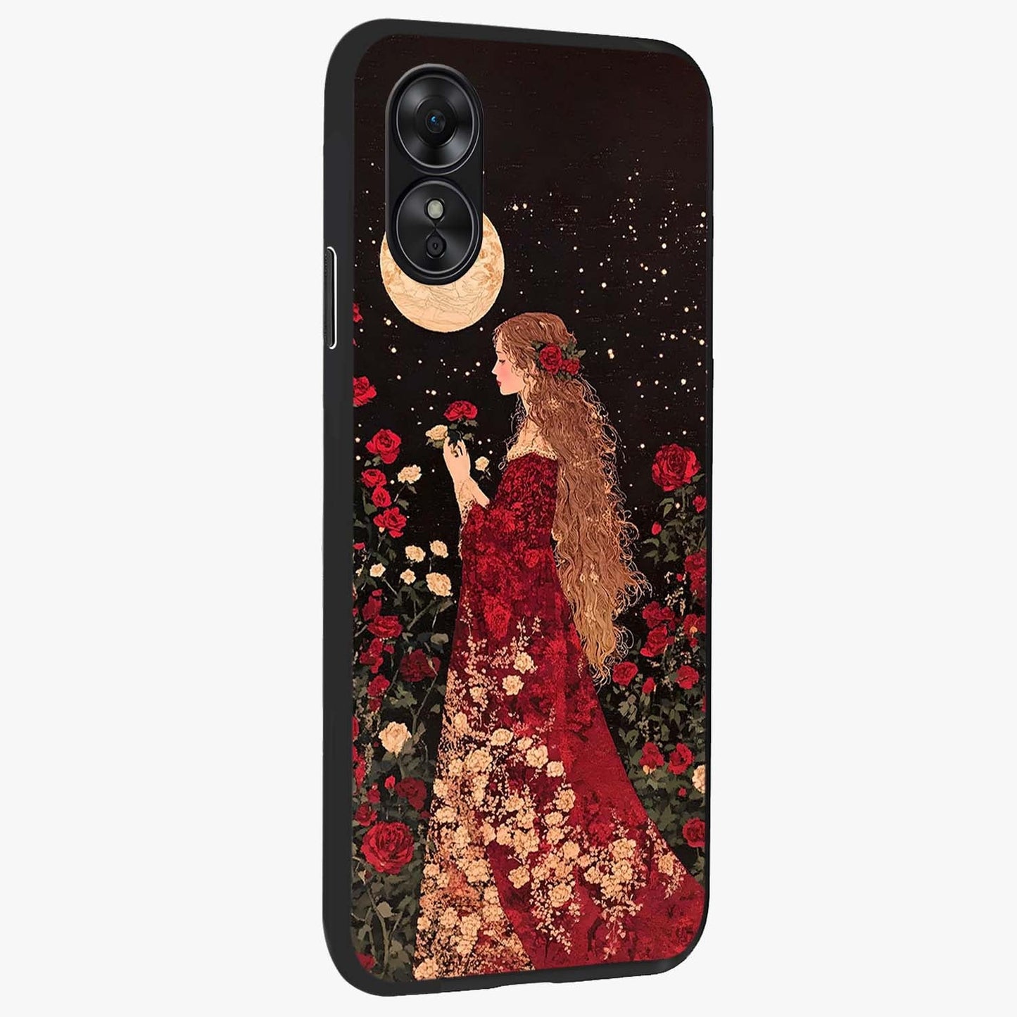 Crimson Dreams Glass Case upright view showcasing dreamy red toned artwork with modern aesthetic style.