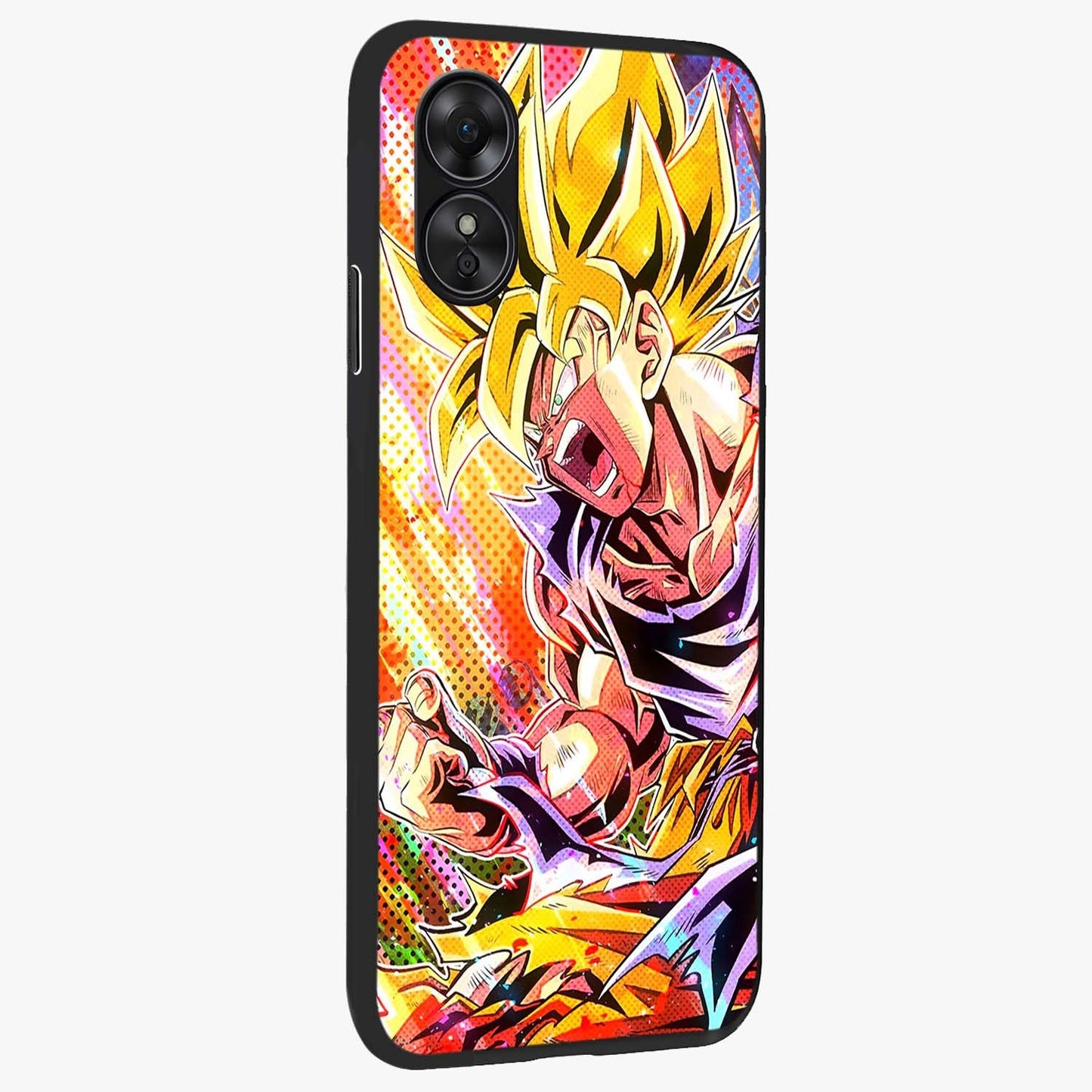 Firing Goku Glass Case upright view showcasing energetic anime artwork with bold warrior theme.