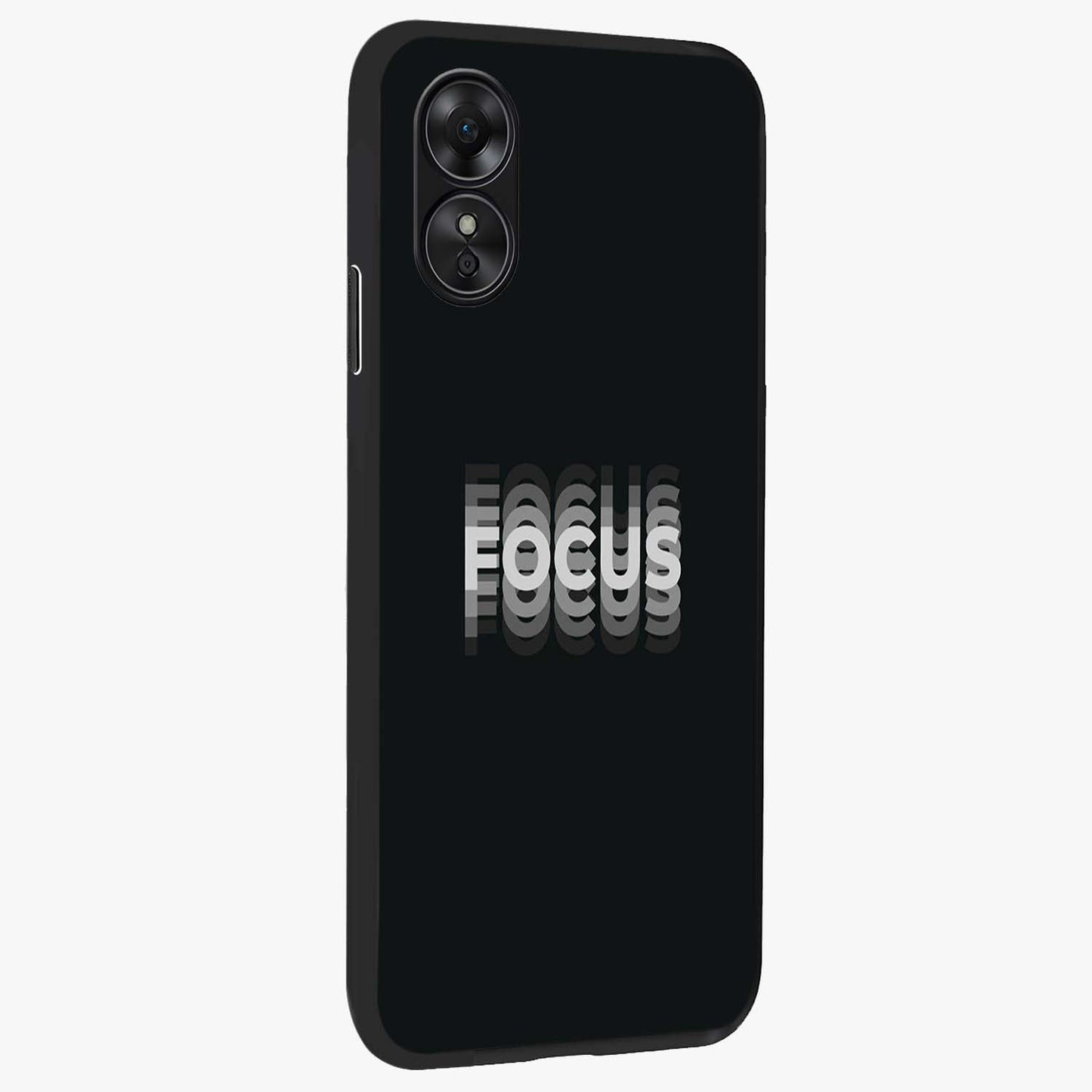 Focus Mode On Glass Case upright view showcasing strong typography statement with sleek motivational theme.