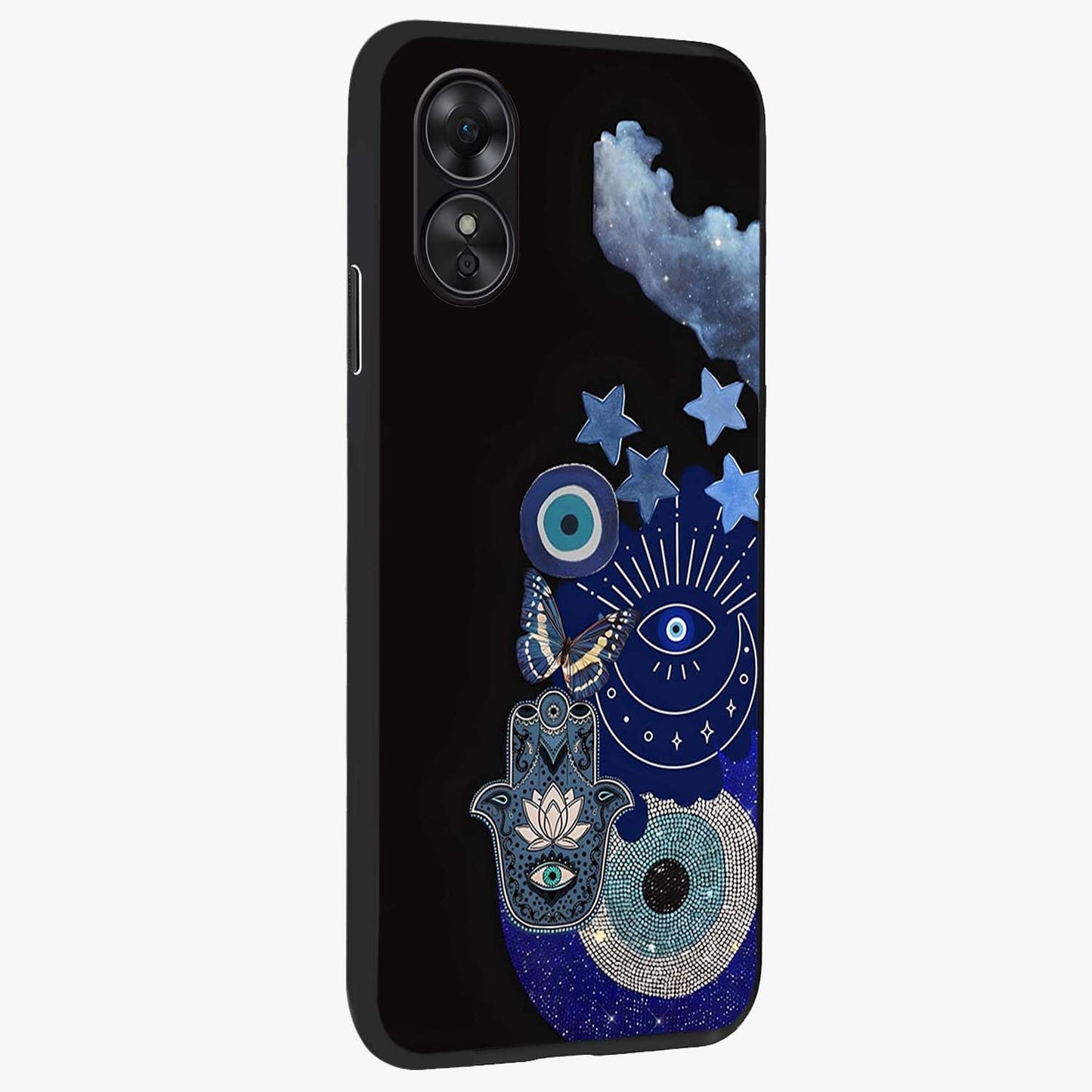 Galactic Charm Cluster Glass Case upright view showcasing glowing cosmic charm artwork with magical celestial style.