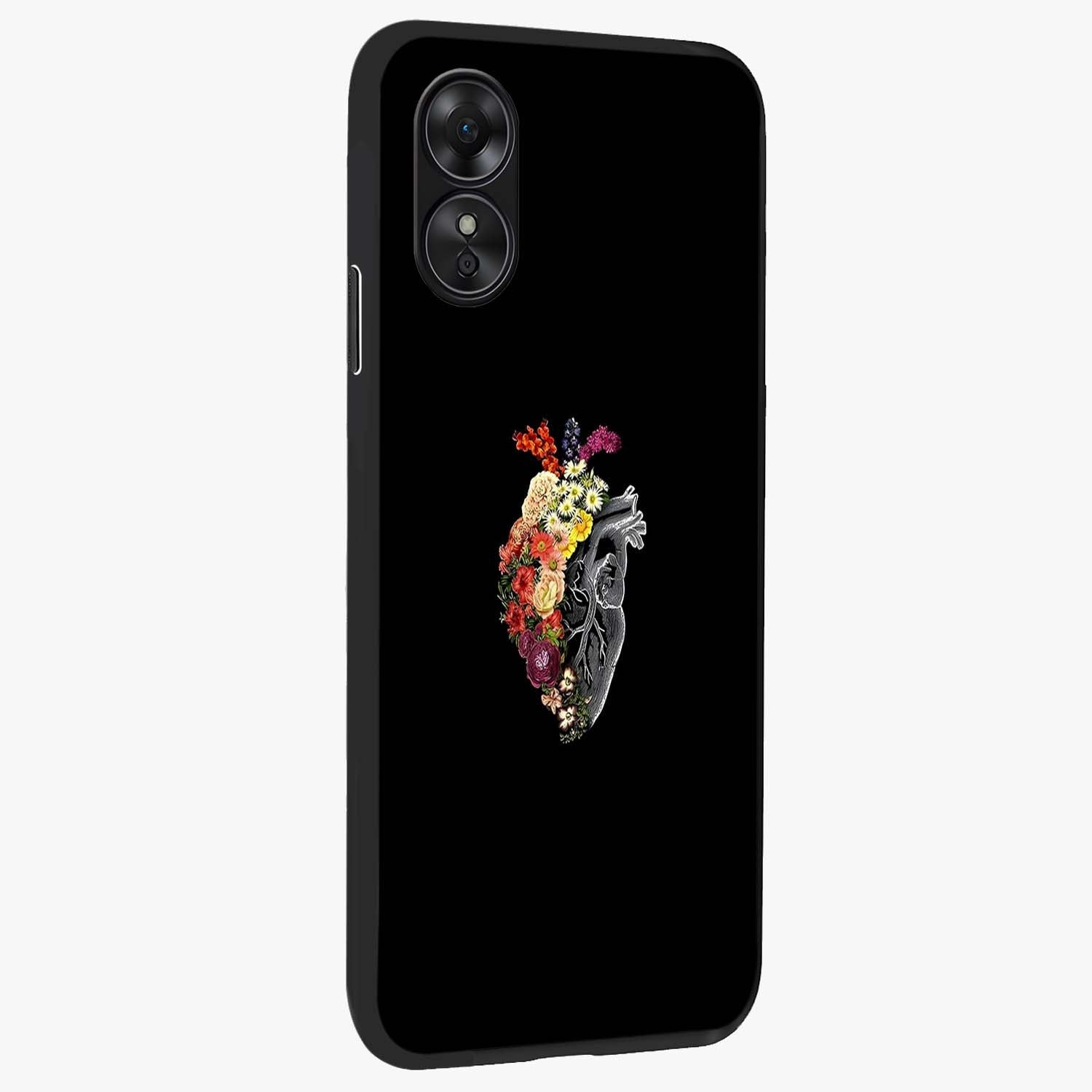 Heart With Flowers Glass Case upright view showcasing decorative heart and floral artwork with sweet romantic theme.