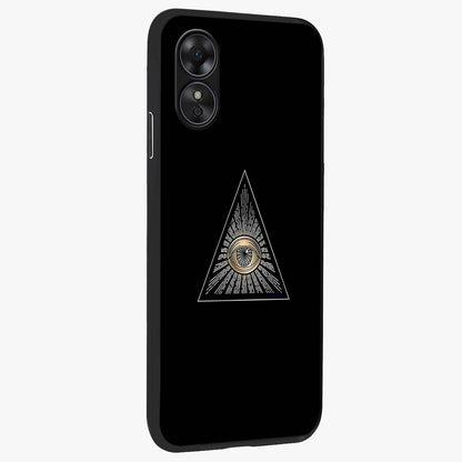 Illuminati Evil Glass Case upright view showcasing striking illuminati artwork with mysterious symbolic theme.