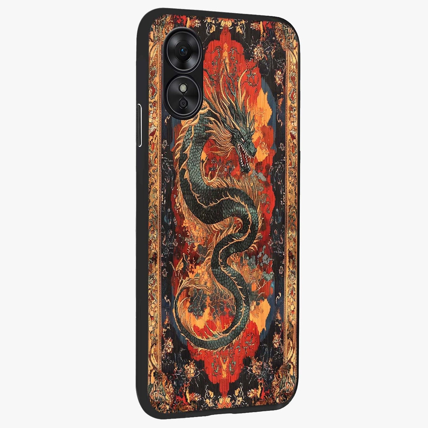 Inferno Dragon Soul Glass Case upright view showcasing intense dragon artwork with fantasy fire theme.