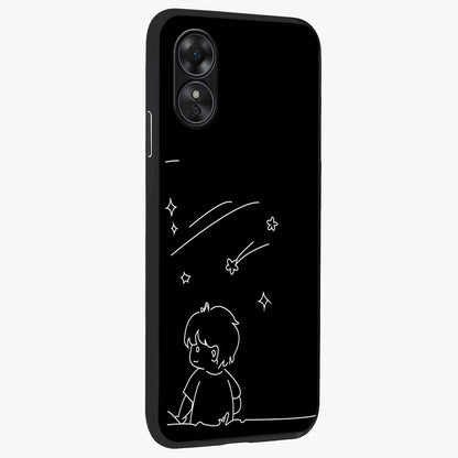 Line Art Boy With Shooting Stars Glass Case upright view showcasing artistic shooting star illustration with minimal style.