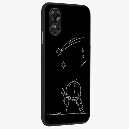 Line Art Girl With Shooting Stars Glass Case upright view showcasing delicate shooting stars artwork with minimal artistic theme.