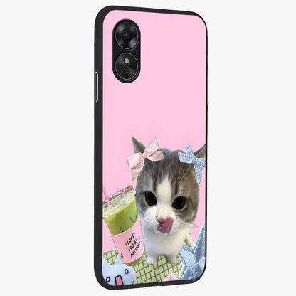 Love Matcha Cat Glass Case upright view showcasing adorable cat artwork with charming matcha themed design.