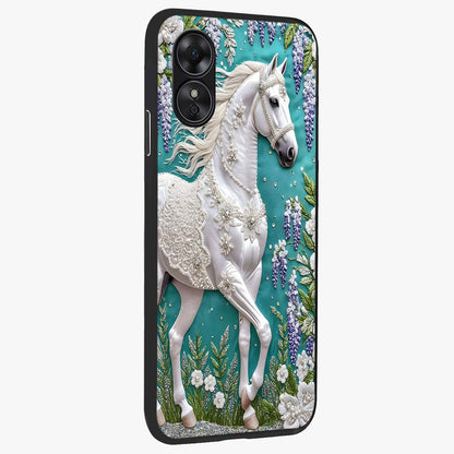 Majestic Floral Stallion Glass Case upright view showcasing dramatic horse artwork with decorative floral theme.
