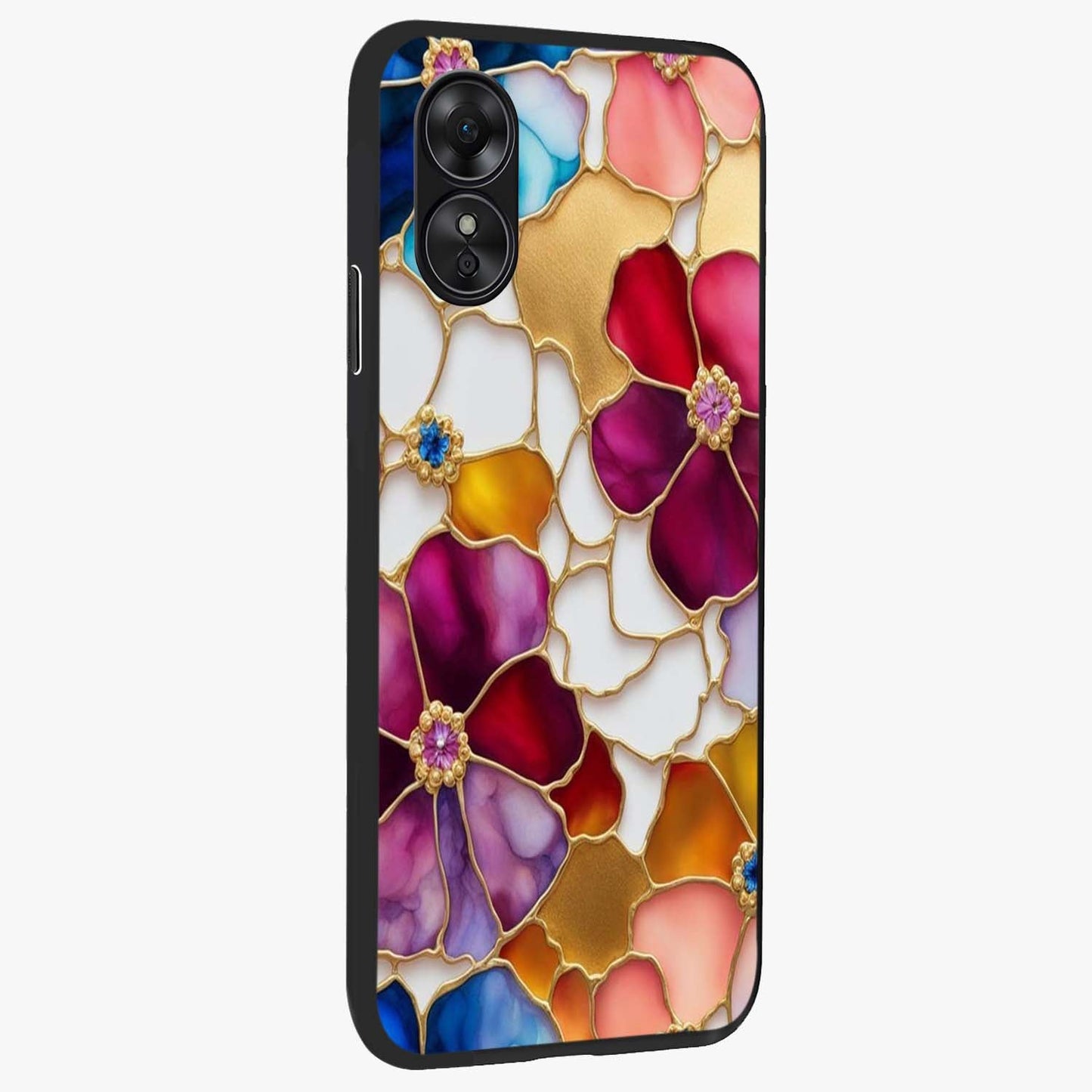 Marble Flower Pattern Glass Case upright view showcasing decorative marble flower artwork with refined style.