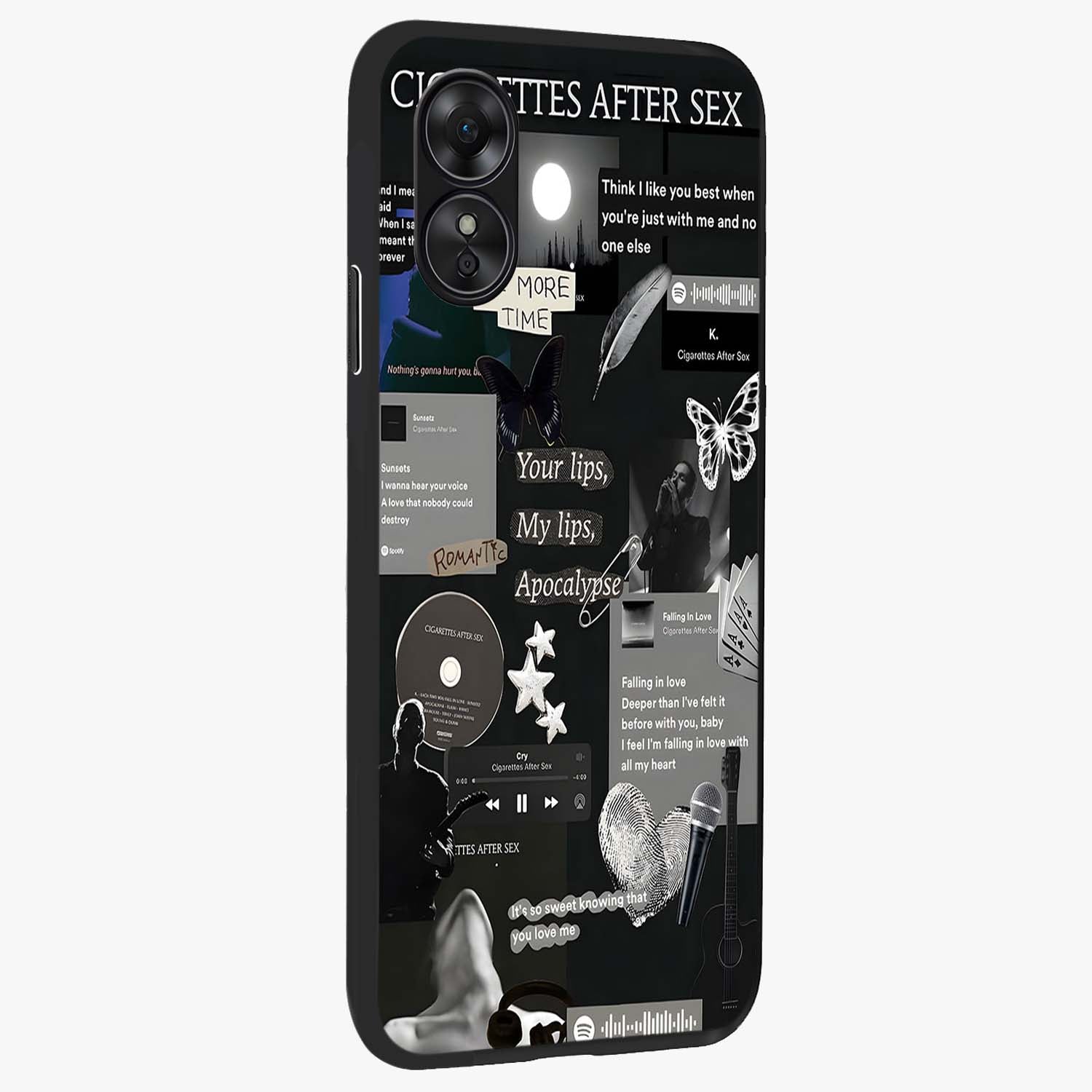 Midnight Love Echo Glass Case upright view showcasing expressive romantic artwork with dreamy midnight theme.