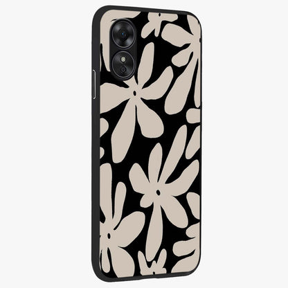Monochrome Petal Dance Glass Case upright view showcasing artistic floral pattern with stylish monochrome theme.