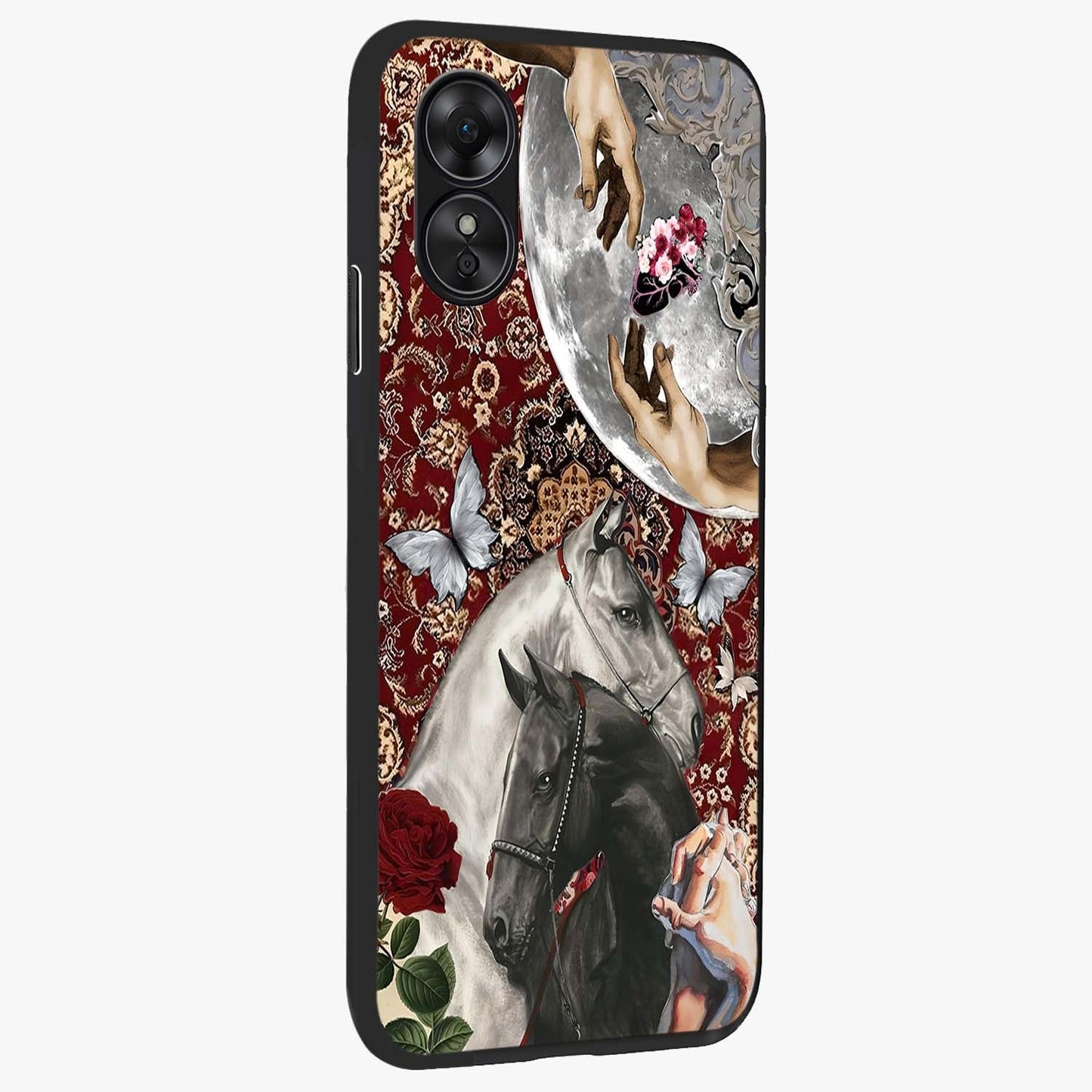 Moonlit Royal Stallion Glass Case upright view showcasing dramatic horse artwork with glowing moon themed design.