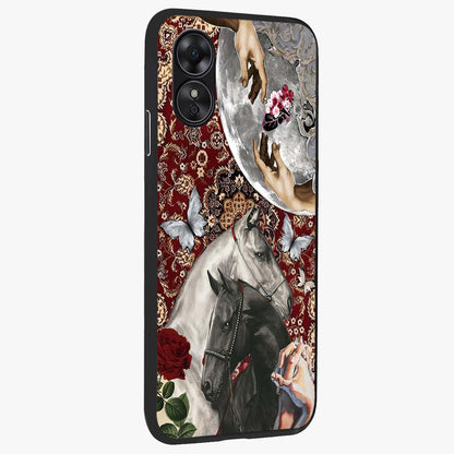 Moonlit Royal Stallion Glass Case upright view showcasing dramatic horse artwork with glowing moon themed design.