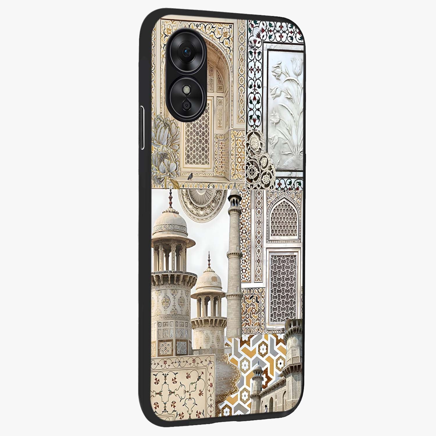 Mughal Marble Legacy Glass Case upright view showcasing ornate Mughal design with luxurious traditional theme.