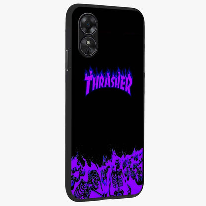 Neon Flame Riot Glass Case upright view showcasing dynamic flame artwork with energetic neon theme.