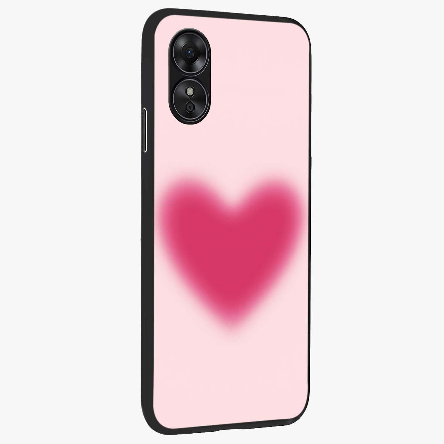 Pink Aura Heart Glass Case upright view showcasing romantic heart artwork with soft pastel theme.