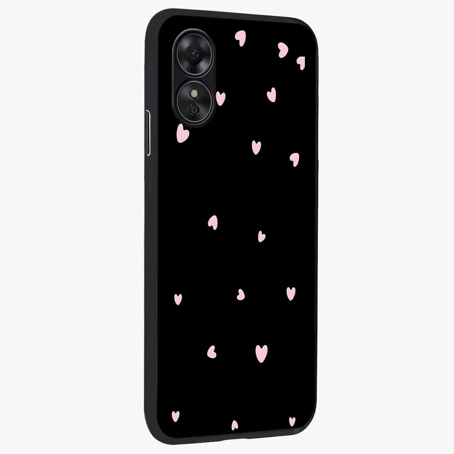 Pink Love Drops Glass Case upright view showcasing charming heart drop artwork with romantic playful theme.