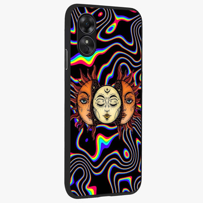 Psychedelic Sun Glass Case upright view showcasing trippy sun artwork with bold psychedelic theme.