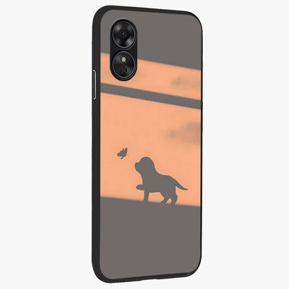 Puppy Shadow Art Glass Case upright view showcasing charming puppy artwork with creative silhouette theme.