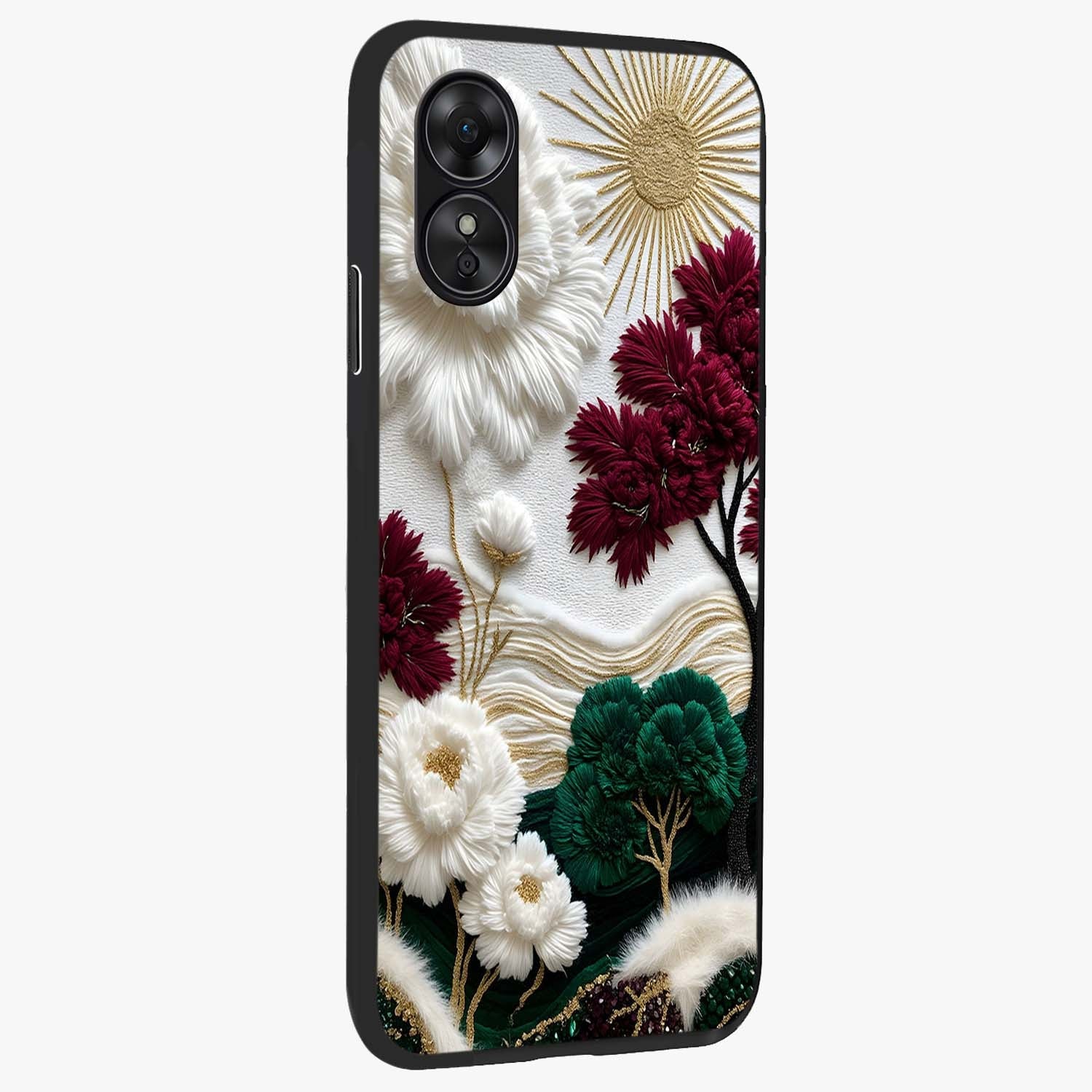 Radiant Bloom Elegance Glass Case upright view showcasing decorative flower artwork with refined botanical theme.