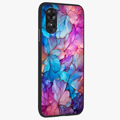 Radiant Floral Whirl Glass Case upright view showcasing lively floral artwork with decorative swirl theme.
