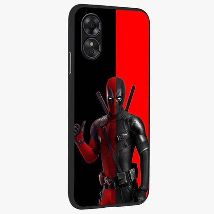 Red & Black Deadpool Theme Glass Case upright view showcasing energetic comic themed artwork with striking red and black design.