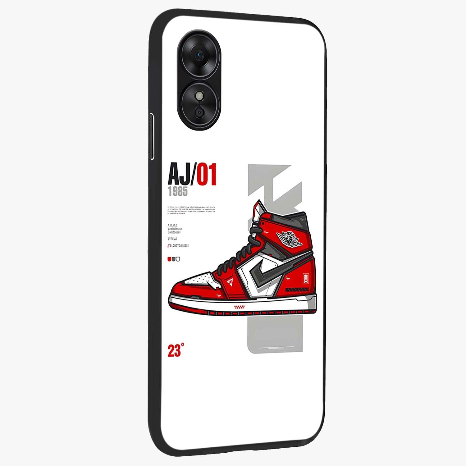 Retro Sneaker Blueprint Glass Case upright view showcasing stylish sneaker illustration with vintage streetwear theme.