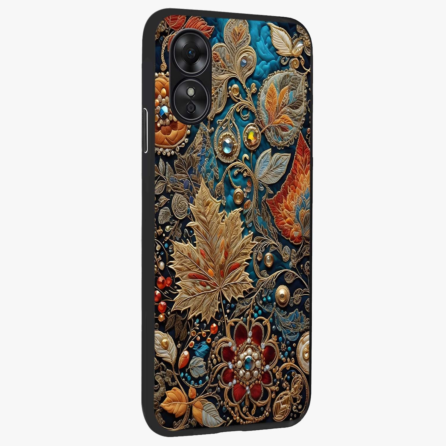 Royal Jewel Garden Glass Case upright view showcasing rich floral artwork with luxurious garden theme.