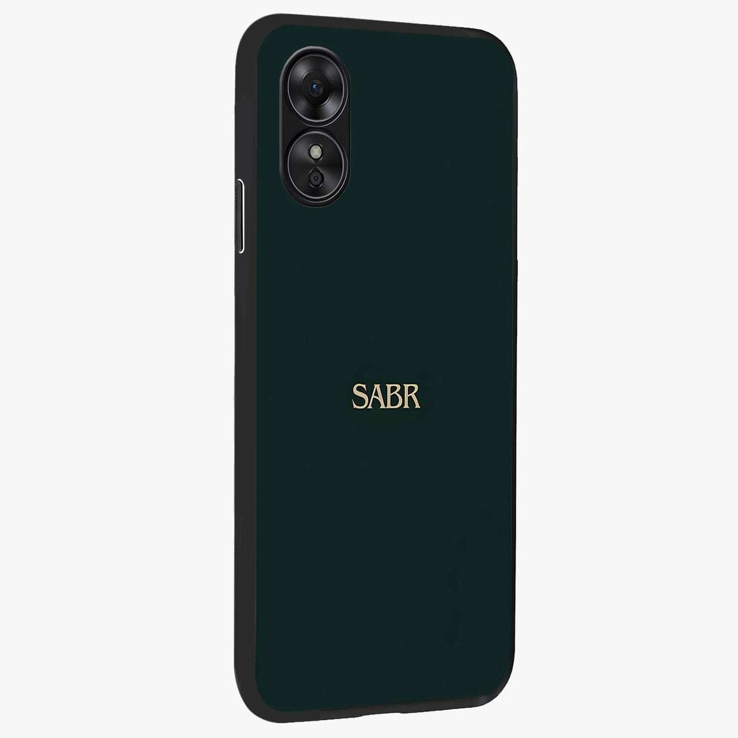 Sabr Minimal Patience Glass Case upright view showcasing calm minimalist artwork with motivational patience theme.