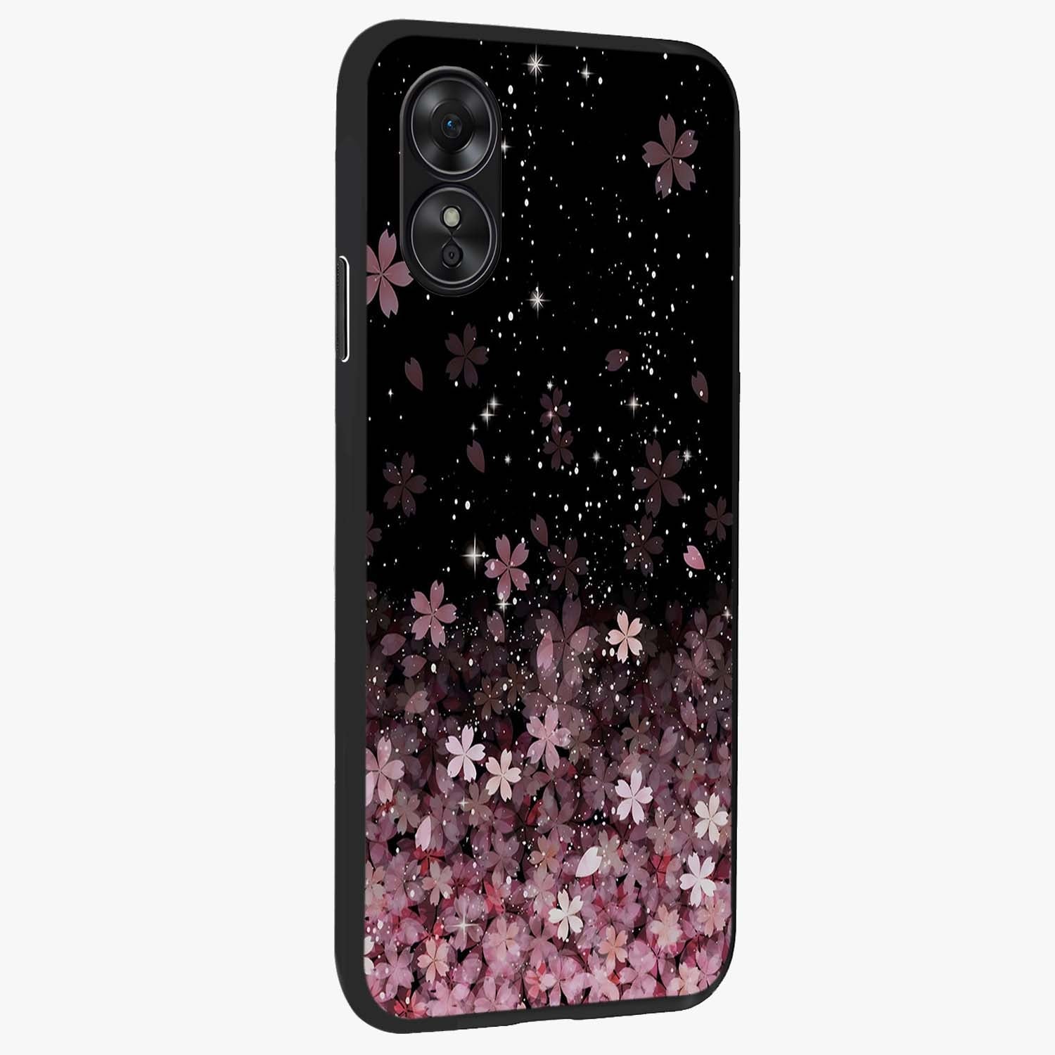 Small Starry Flowers Glass Case upright view showcasing charming floral artwork with dreamy starry theme.